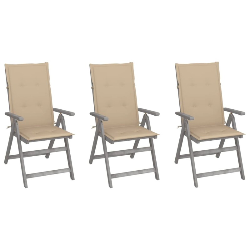 Verstellbare Gartenstühle 3 Stk. mit Auflagen Massivholz Akazie Verstellbare Gartenstühle 3 Stk. mit Auflagen Massivholz Akazie