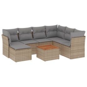 vidaXL 8-tlg. Garten-Sofagarnitur mit Kissen Beige Poly Rattan