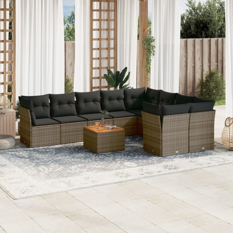 vidaXL 10-tlg. Garten-Sofagarnitur mit Kissen Grau Poly Rattan vidaXL 10-tlg. Garten-Sofagarnitur mit Kissen Grau Poly Rattan