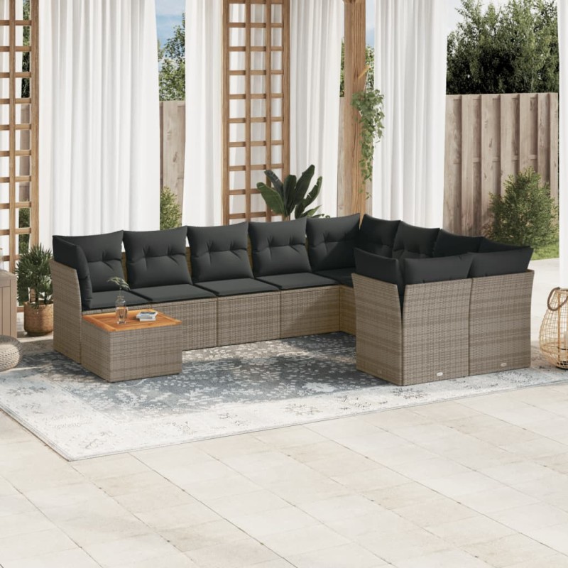 vidaXL 10-tlg. Garten-Sofagarnitur mit Kissen Grau Poly Rattan vidaXL 10-tlg. Garten-Sofagarnitur mit Kissen Grau Poly Rattan