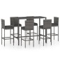 7-tlg. Gartenbar-Set mit Kissen Poly Rattan Grau 7-tlg. Gartenbar-Set mit Kissen Poly Rattan Grau
