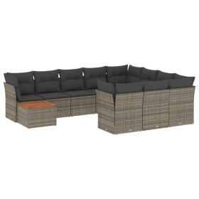 vidaXL 11-tlg. Garten-Sofagarnitur mit Kissen Grau Poly Rattan