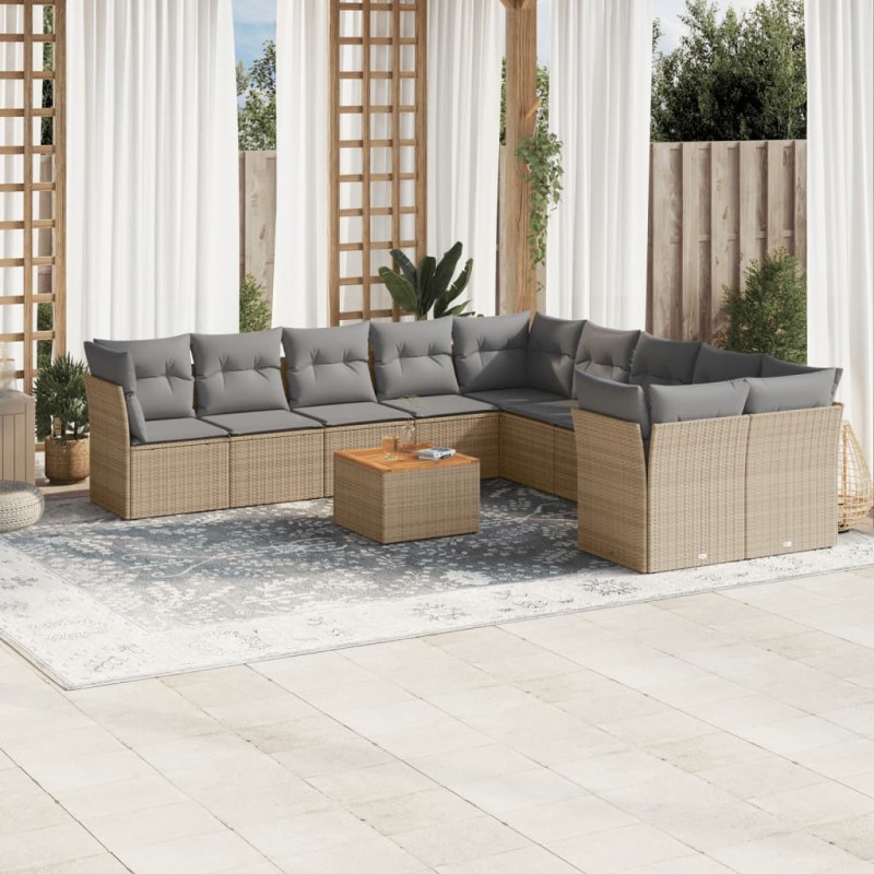 vidaXL 11-tlg. Garten-Sofagarnitur mit Kissen Beige Poly Rattan vidaXL 11-tlg. Garten-Sofagarnitur mit Kissen Beige Poly Rattan