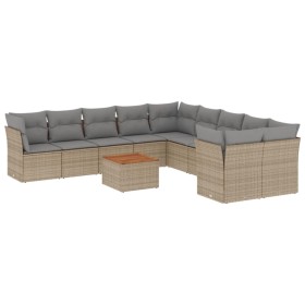 vidaXL 11-tlg. Garten-Sofagarnitur mit Kissen Beige Poly Rattan