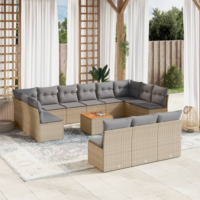 vidaXL 14-tlg. Garten-Sofagarnitur mit Kissen Beige Poly Rattan vidaXL 14-tlg. Garten-Sofagarnitur mit Kissen Beige Poly Rattan