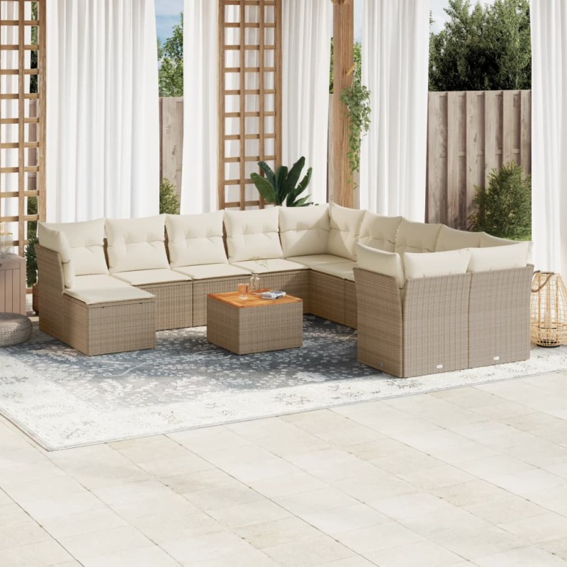vidaXL 12-tlg. Garten-Sofagarnitur mit Kissen Beige Poly Rattan vidaXL 12-tlg. Garten-Sofagarnitur mit Kissen Beige Poly Rattan