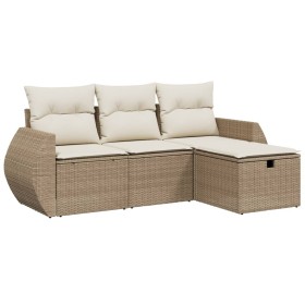vidaXL 4-tlg. Garten-Sofagarnitur mit Kissen Beige Poly Rattan