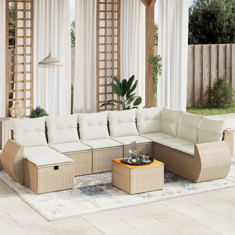 vidaXL 9-tlg. Garten-Sofagarnitur mit Kissen Beige Poly Rattan vidaXL 9-tlg. Garten-Sofagarnitur mit Kissen Beige Poly Rattan