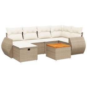 vidaXL 7-tlg. Garten-Sofagarnitur mit Kissen Beige Poly Rattan