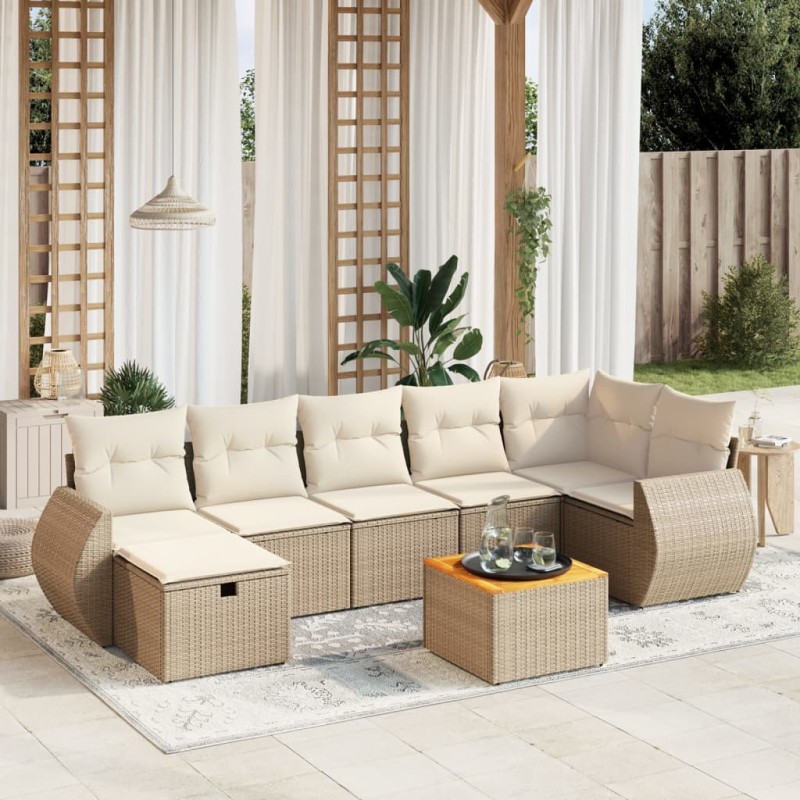 vidaXL 8-tlg. Garten-Sofagarnitur mit Kissen Beige Poly Rattan vidaXL 8-tlg. Garten-Sofagarnitur mit Kissen Beige Poly Rattan