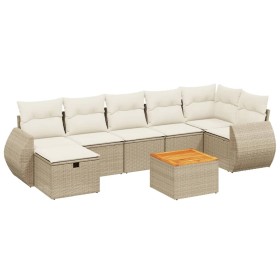 vidaXL 8-tlg. Garten-Sofagarnitur mit Kissen Beige Poly Rattan
