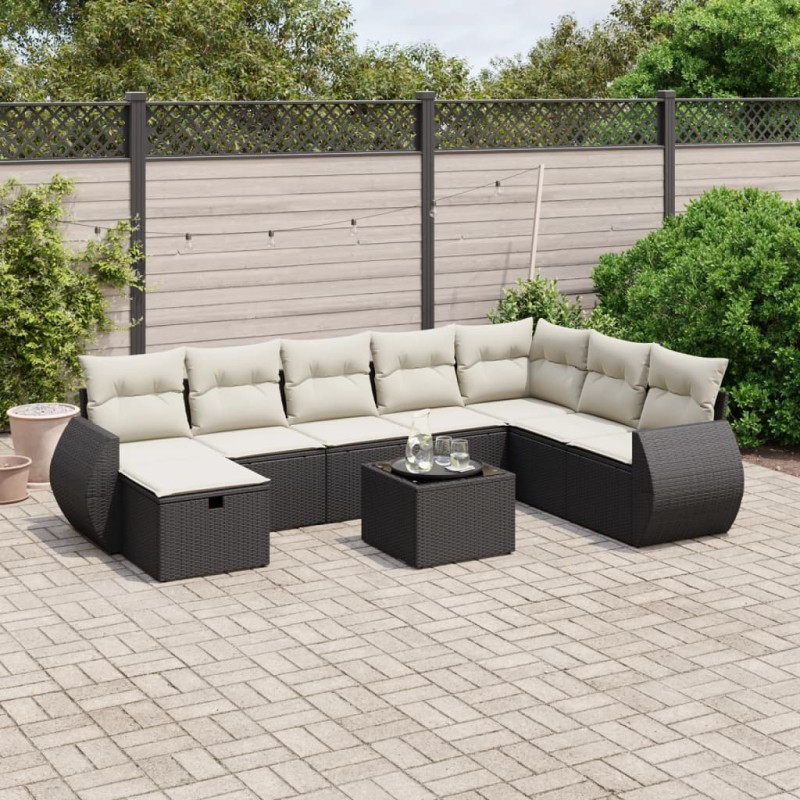 vidaXL 9-tlg. Garten-Sofagarnitur mit Kissen Schwarz Poly Rattan vidaXL 9-tlg. Garten-Sofagarnitur mit Kissen Schwarz Poly Rattan