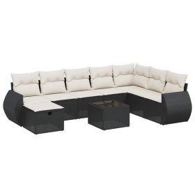 vidaXL 9-tlg. Garten-Sofagarnitur mit Kissen Schwarz Poly Rattan