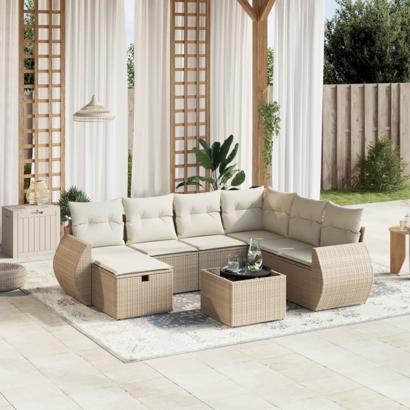 vidaXL 8-tlg. Garten-Sofagarnitur mit Kissen Beige Poly Rattan vidaXL 8-tlg. Garten-Sofagarnitur mit Kissen Beige Poly Rattan