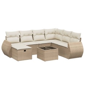 vidaXL 8-tlg. Garten-Sofagarnitur mit Kissen Beige Poly Rattan