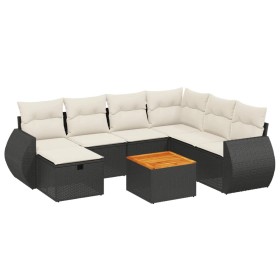 vidaXL 8-tlg. Garten-Sofagarnitur mit Kissen Schwarz Poly Rattan