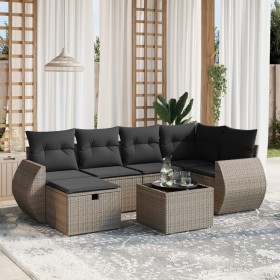 vidaXL 7-tlg. Garten-Sofagarnitur mit Kissen Grau Poly Rattan