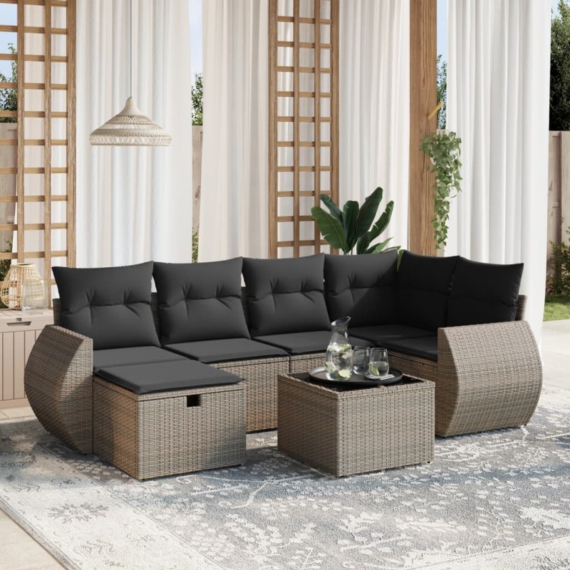 vidaXL 7-tlg. Garten-Sofagarnitur mit Kissen Grau Poly Rattan vidaXL 7-tlg. Garten-Sofagarnitur mit Kissen Grau Poly Rattan