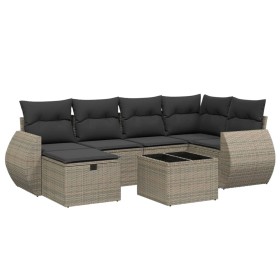 vidaXL 7-tlg. Garten-Sofagarnitur mit Kissen Grau Poly Rattan