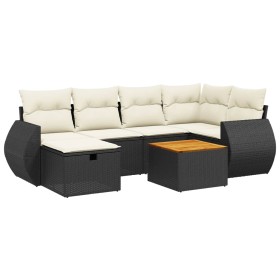 vidaXL 7-tlg. Garten-Sofagarnitur mit Kissen Schwarz Poly Rattan