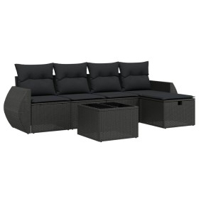 vidaXL 6-tlg. Garten-Sofagarnitur mit Kissen Schwarz Poly Rattan