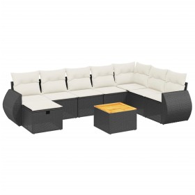 vidaXL 9-tlg. Garten-Sofagarnitur mit Kissen Schwarz Poly Rattan
