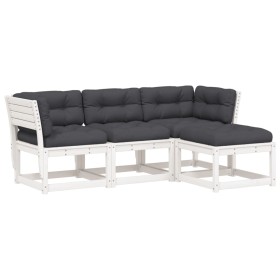 vidaXL 4-tlg. Garten-Lounge-Set mit Kissen Weiß Massivholz Kiefer