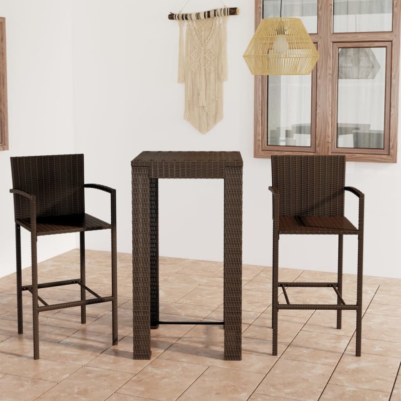 3-tlg. Garten-Bar-Set mit Armlehnen Poly Rattan Braun 3-tlg. Garten-Bar-Set mit Armlehnen Poly Rattan Braun
