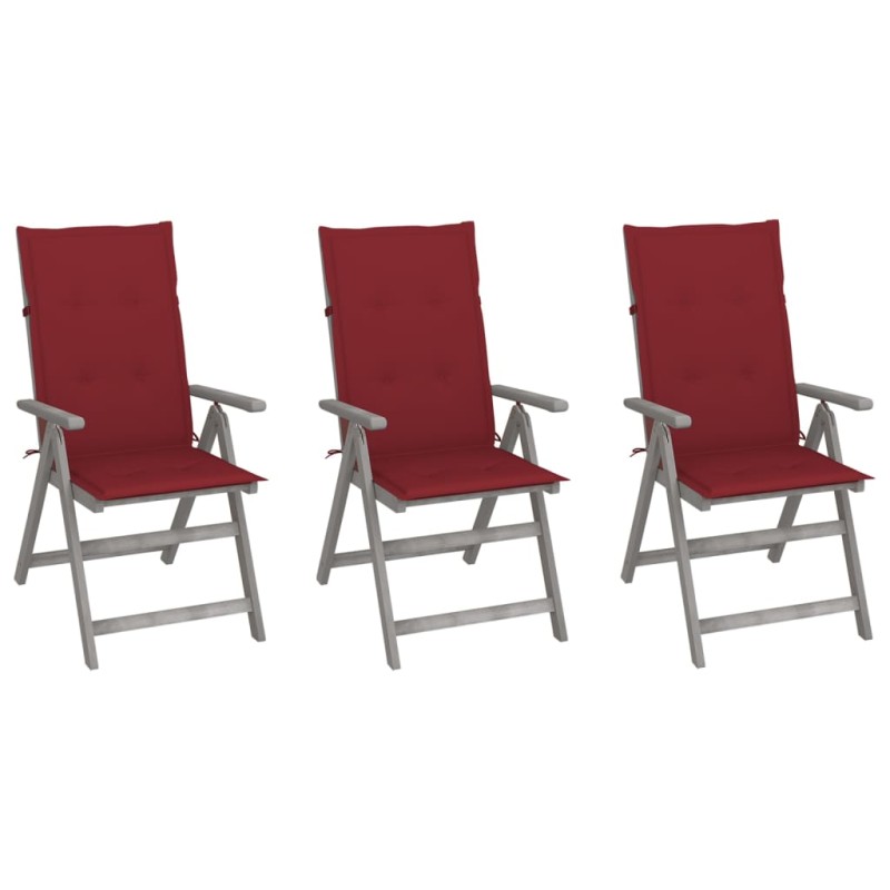 Verstellbare Gartenstühle 3 Stk. mit Auflagen Massivholz Akazie Verstellbare Gartenstühle 3 Stk. mit Auflagen Massivholz Akazie