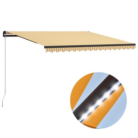 vidaXL Markise Manuell Einziehbar mit LED 400x300 cm Gelb & Weiß