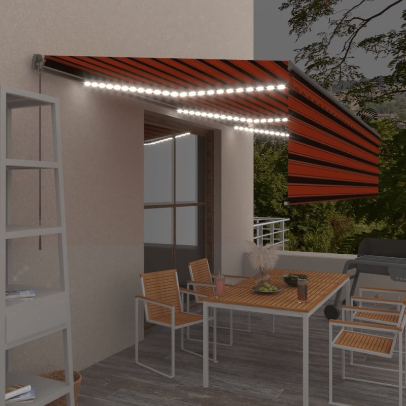 vidaXL Markise Manuell Einziehbar mit Rollo & LED 6x3 m Orange & Braun vidaXL Markise Manuell Einziehbar mit Rollo & LED 6x3 m Orange & Braun