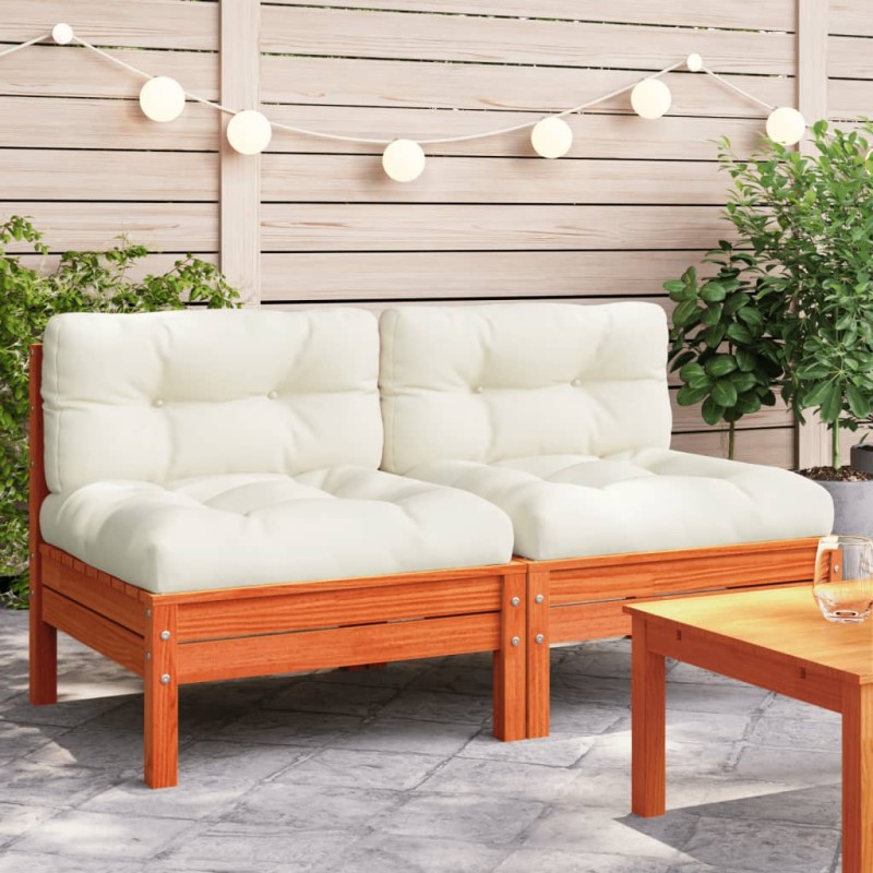 vidaXL Gartensofa ohne Armlehnen mit Kissen 2 Stk. Wachsbraun Kiefer vidaXL Gartensofa ohne Armlehnen mit Kissen 2 Stk. Wachsbraun Kiefer