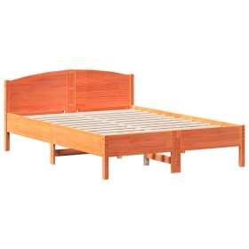 vidaXL Massivholzbett mit Kopfteil Wachsbraun 120x190 cm Kiefer