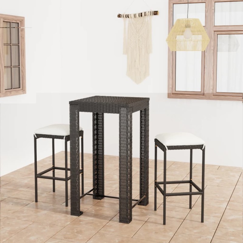 3-tlg. Gartenbar-Set mit Kissen Poly Rattan Schwarz 3-tlg. Gartenbar-Set mit Kissen Poly Rattan Schwarz