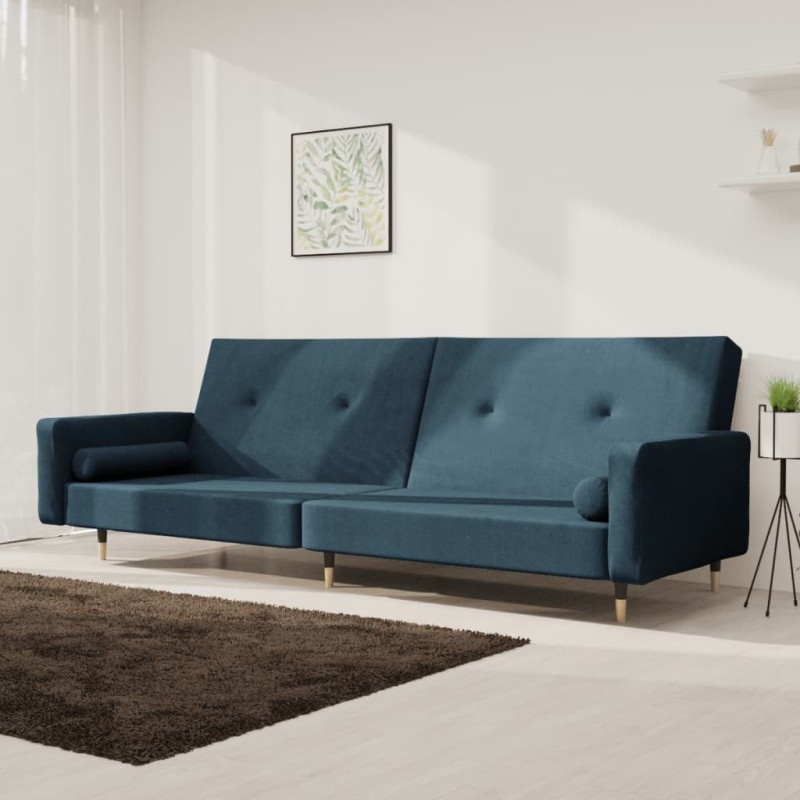 vidaXL Schlafsofa 2-Sitzer mit 2 Kissen Blau Samt vidaXL Schlafsofa 2-Sitzer mit 2 Kissen Blau Samt