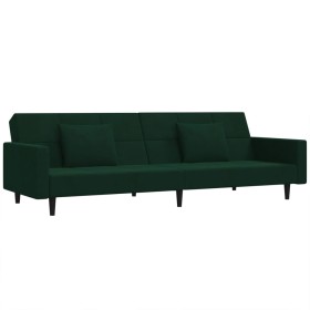 vidaXL Schlafsofa 2-Sitzer mit 2 Kissen Dunkelgrün Samt