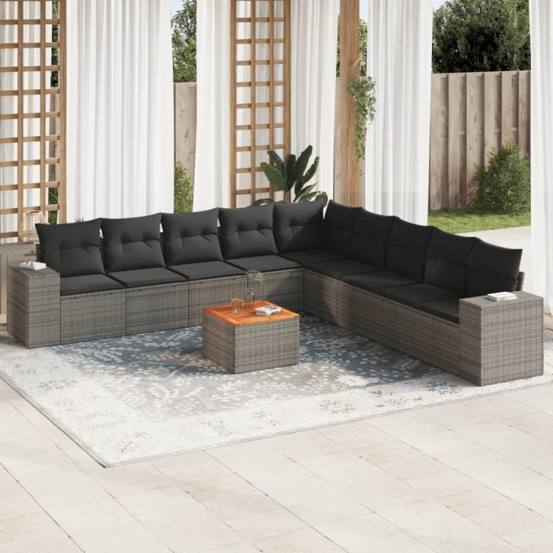 vidaXL 10-tlg. Garten-Sofagarnitur mit Kissen Grau Poly Rattan vidaXL 10-tlg. Garten-Sofagarnitur mit Kissen Grau Poly Rattan