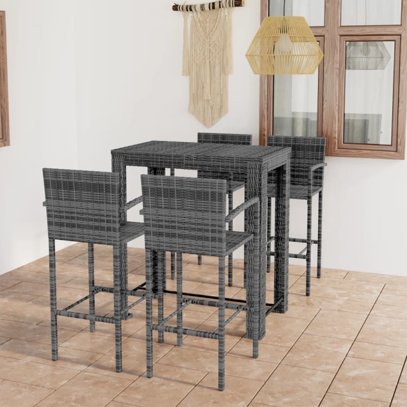 5-tlg. Garten-Bar-Set mit Armlehnen Poly Rattan Grau 5-tlg. Garten-Bar-Set mit Armlehnen Poly Rattan Grau