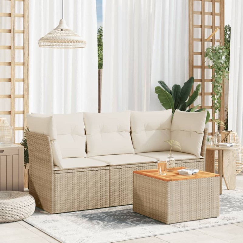 vidaXL 4-tlg. Garten-Sofagarnitur mit Kissen Beige Poly Rattan vidaXL 4-tlg. Garten-Sofagarnitur mit Kissen Beige Poly Rattan