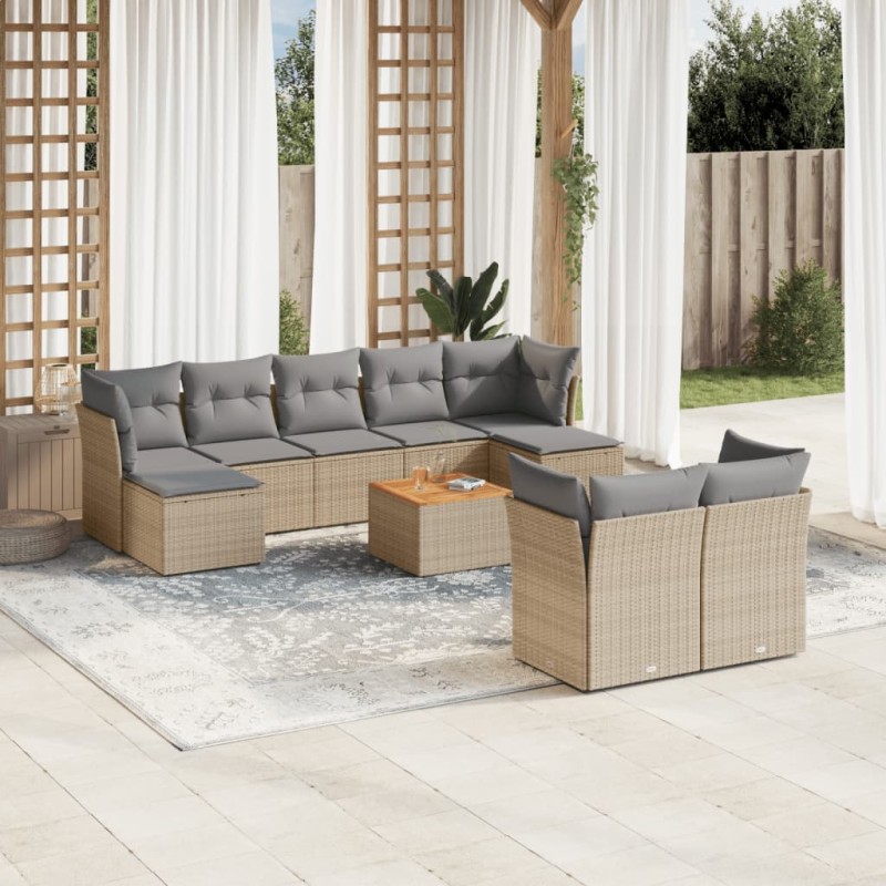 vidaXL 10-tlg. Garten-Sofagarnitur mit Kissen Beige Poly Rattan vidaXL 10-tlg. Garten-Sofagarnitur mit Kissen Beige Poly Rattan