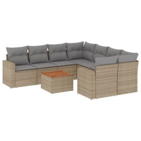 vidaXL 9-tlg. Garten-Sofagarnitur mit Kissen Beige Poly Rattan