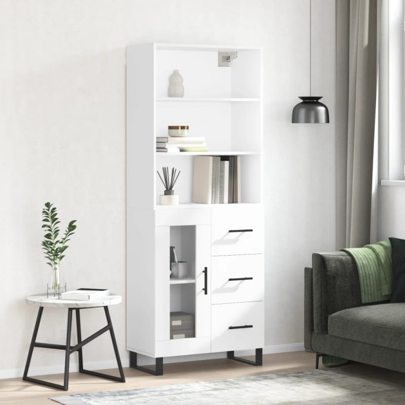 Highboard Hochglanz-Weiß 69,5x34x180 cm Holzwerkstoff Highboard Hochglanz-Weiß 69,5x34x180 cm Holzwerkstoff