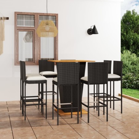 vidaXL 9-tlg. Gartenbar-Set mit Kissen Poly Rattan Schwarz