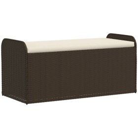 vidaXL Sitzbank mit Stauraum & Kissen Braun 115x51x52 cm Poly Rattan