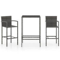 3-tlg. Gartenbar-Set Poly Rattan Grau