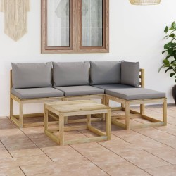 5-tlg. Garten-Lounge-Set mit Grauen Kissen