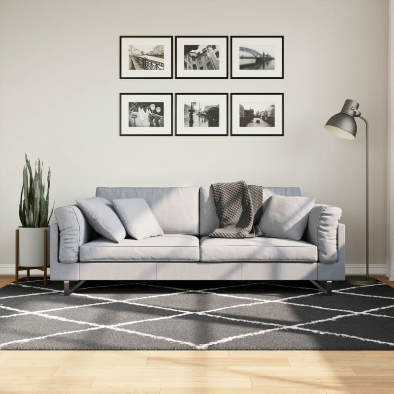 vidaXL Teppich Shaggy Hochflor Modern Schwarz und Creme 160x230 cm vidaXL Teppich Shaggy Hochflor Modern Schwarz und Creme 160x230 cm