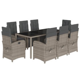 vidaXL 9-tlg. Garten-Essgruppe mit Kissen Grau Poly Rattan