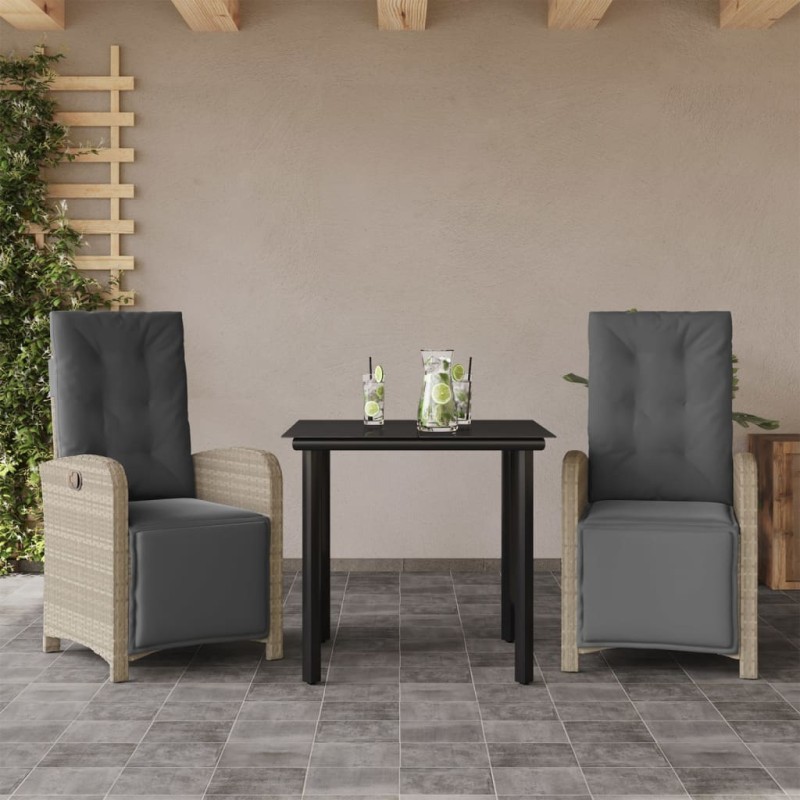 vidaXL 3-tlg. Bistro-Set mit Kissen Hellgrau Poly Rattan vidaXL 3-tlg. Bistro-Set mit Kissen Hellgrau Poly Rattan