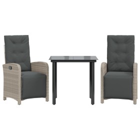 vidaXL 3-tlg. Bistro-Set mit Kissen Hellgrau Poly Rattan
